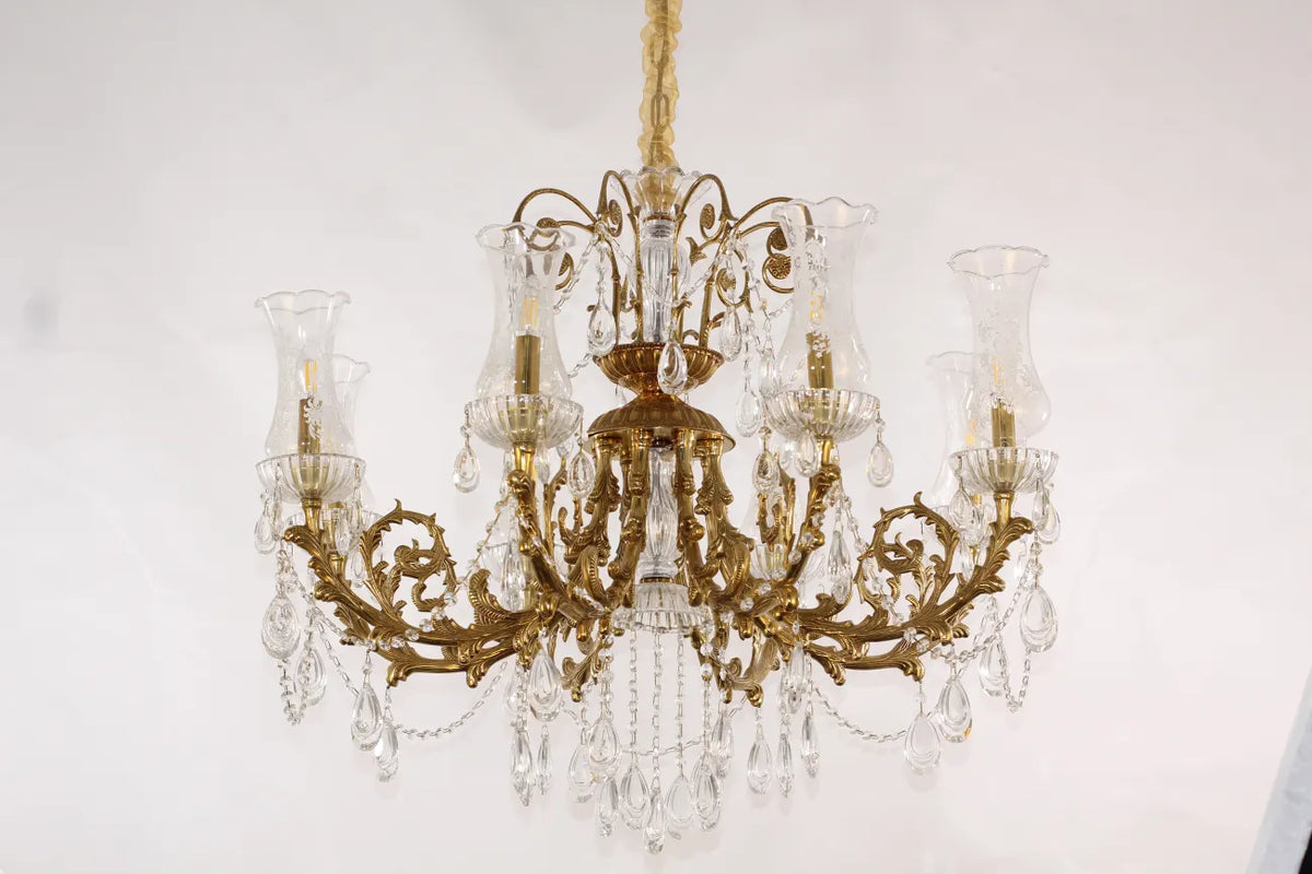 28X31 Inch 6 Lights Small Classical Candle Style Brass and Crystal Chandelier Lighting