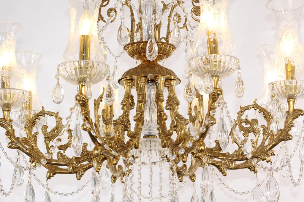 28X31 Inch 6 Lights Small Classical Candle Style Brass and Crystal Chandelier Lighting