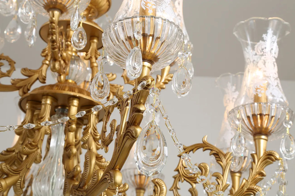 28X31 Inch 6 Lights Small Classical Candle Style Brass and Crystal Chandelier Lighting