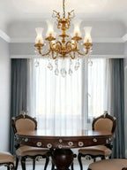 31X32 Inch 8 Lights Small Classical Candle Style Brass and Crystal Chandelier Lighting