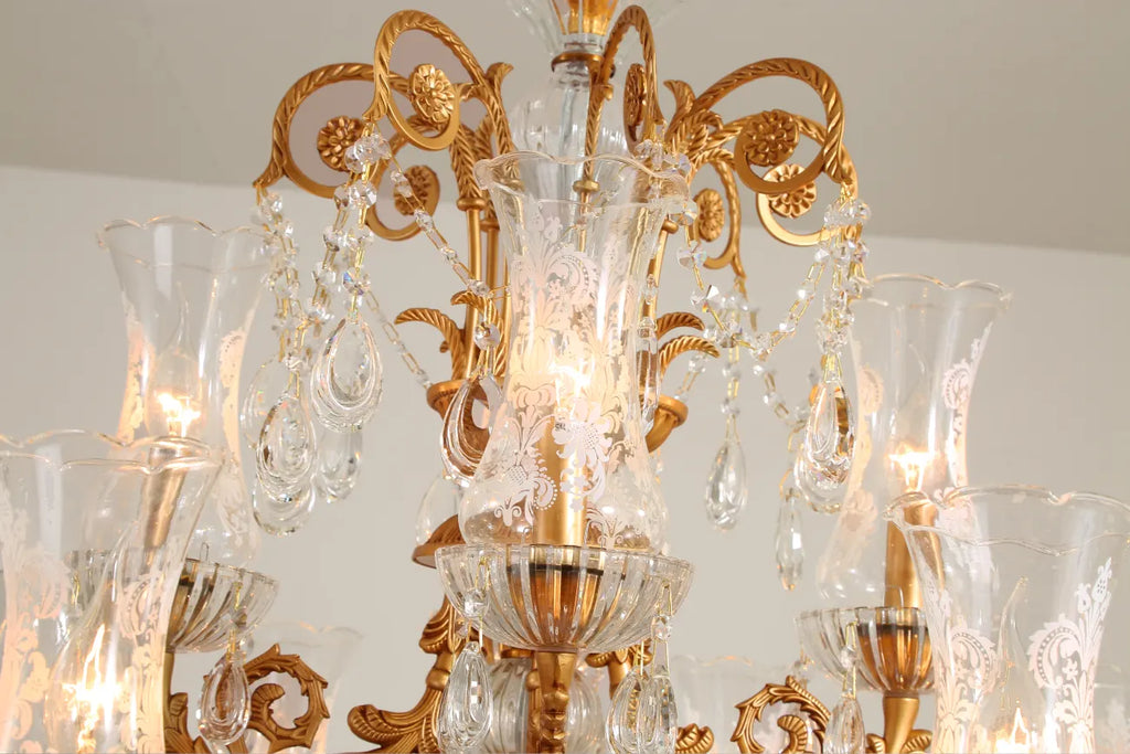31X32 Inch 8 Lights Small Classical Candle Style Brass and Crystal Chandelier Lighting