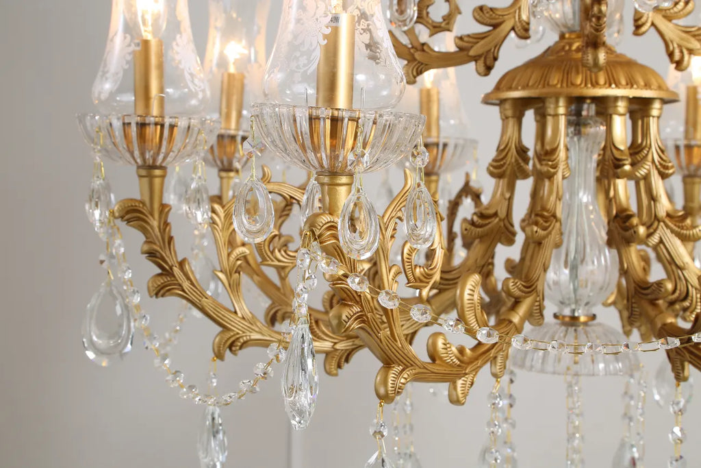 31X32 Inch 8 Lights Small Classical Candle Style Brass and Crystal Chandelier Lighting