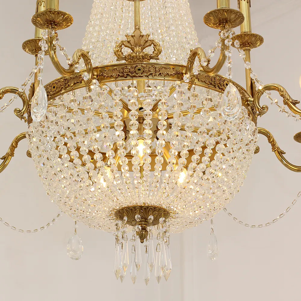 28X35 Inch 12 Lights French Empire Brass and Crystal Chandelier