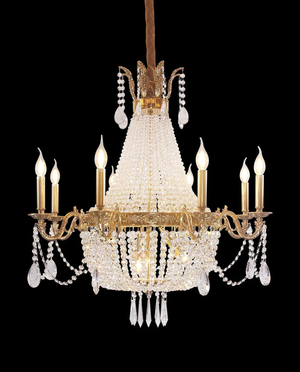 33X33 Inch French Empire Brass and Crystal Chandelier