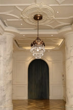 10 Inch Mini Chandelier Antique Brass and Crystal Lighting for Hallway