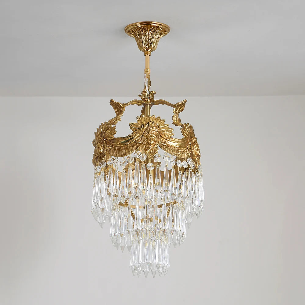 10 Inch Mini Chandelier Antique Brass and Crystal Lighting for Hallway