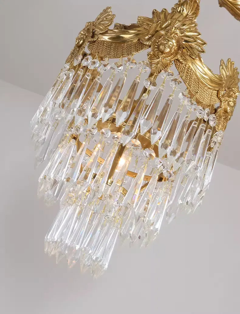 10 Inch Mini Chandelier Antique Brass and Crystal Lighting for Hallway