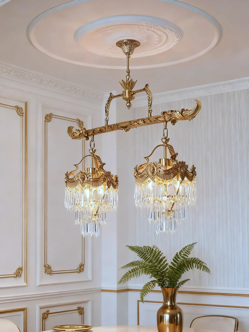 35 Inch Linear Chandelier Antique Copper and Crystal Kitchen Island Chandelier