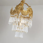 35 Inch Linear Chandelier Antique Copper and Crystal Kitchen Island Chandelier