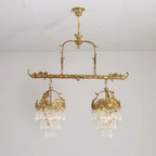 35 Inch Linear Chandelier Antique Copper and Crystal Kitchen Island Chandelier