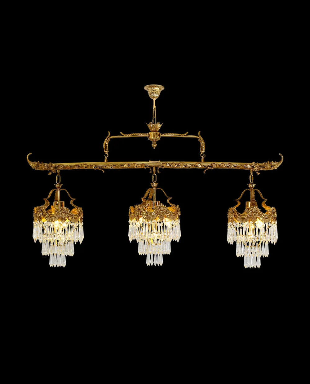 55 Inch Linear Chandelier Antique Copper and Crystal Kitchen Island Chandelier