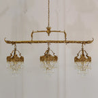 55 Inch Linear Chandelier Antique Copper and Crystal Kitchen Island Chandelier