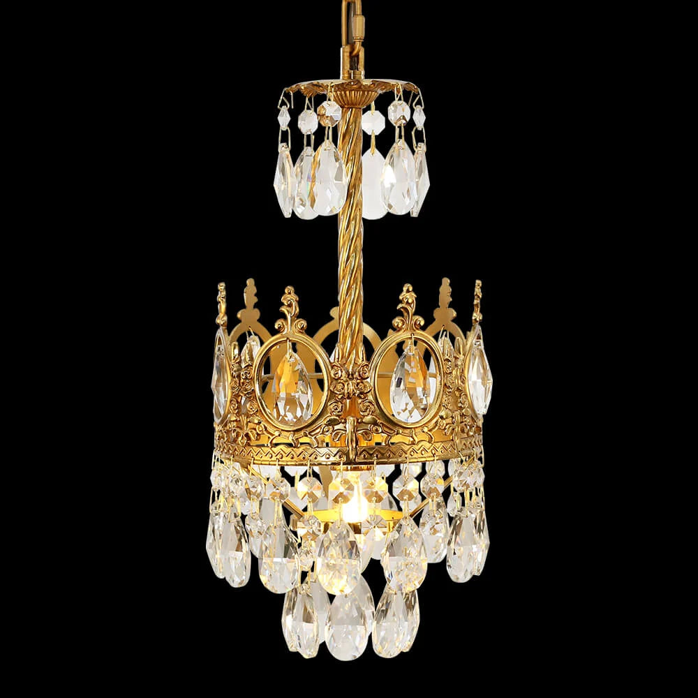 Set of 2 6-Inch Mini Crystal Pendant Lights for Kitchen Island, Empire Style Brass Crystal Chandelier