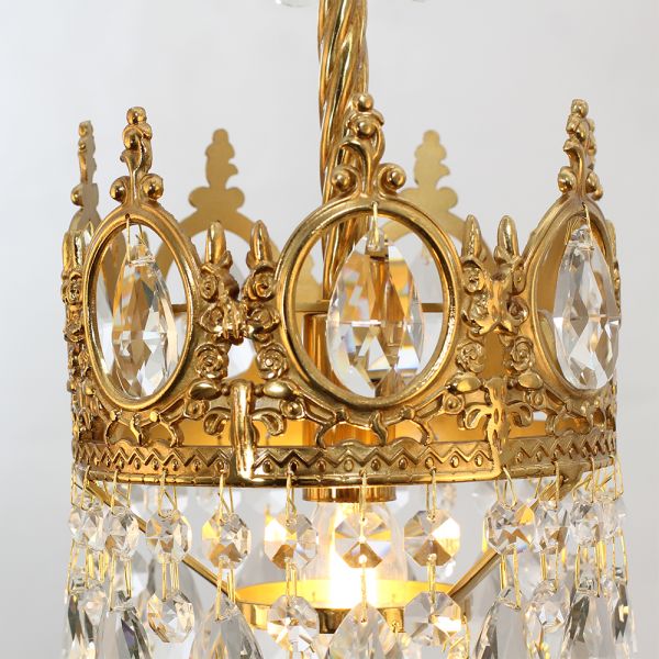 Set of 2 6-Inch Mini Crystal Pendant Lights for Kitchen Island, Empire Style Brass Crystal Chandelier