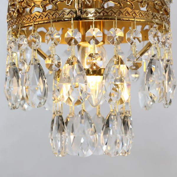 Set of 2 6-Inch Mini Crystal Pendant Lights for Kitchen Island, Empire Style Brass Crystal Chandelier