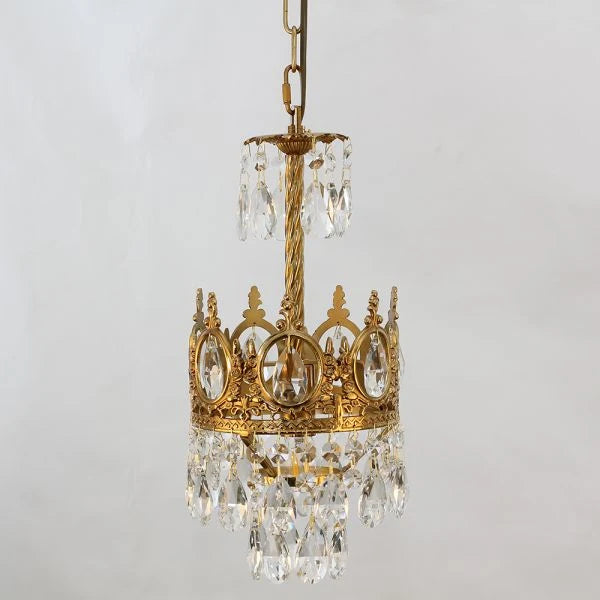 Set of 2 6-Inch Mini Crystal Pendant Lights for Kitchen Island, Empire Style Brass Crystal Chandelier