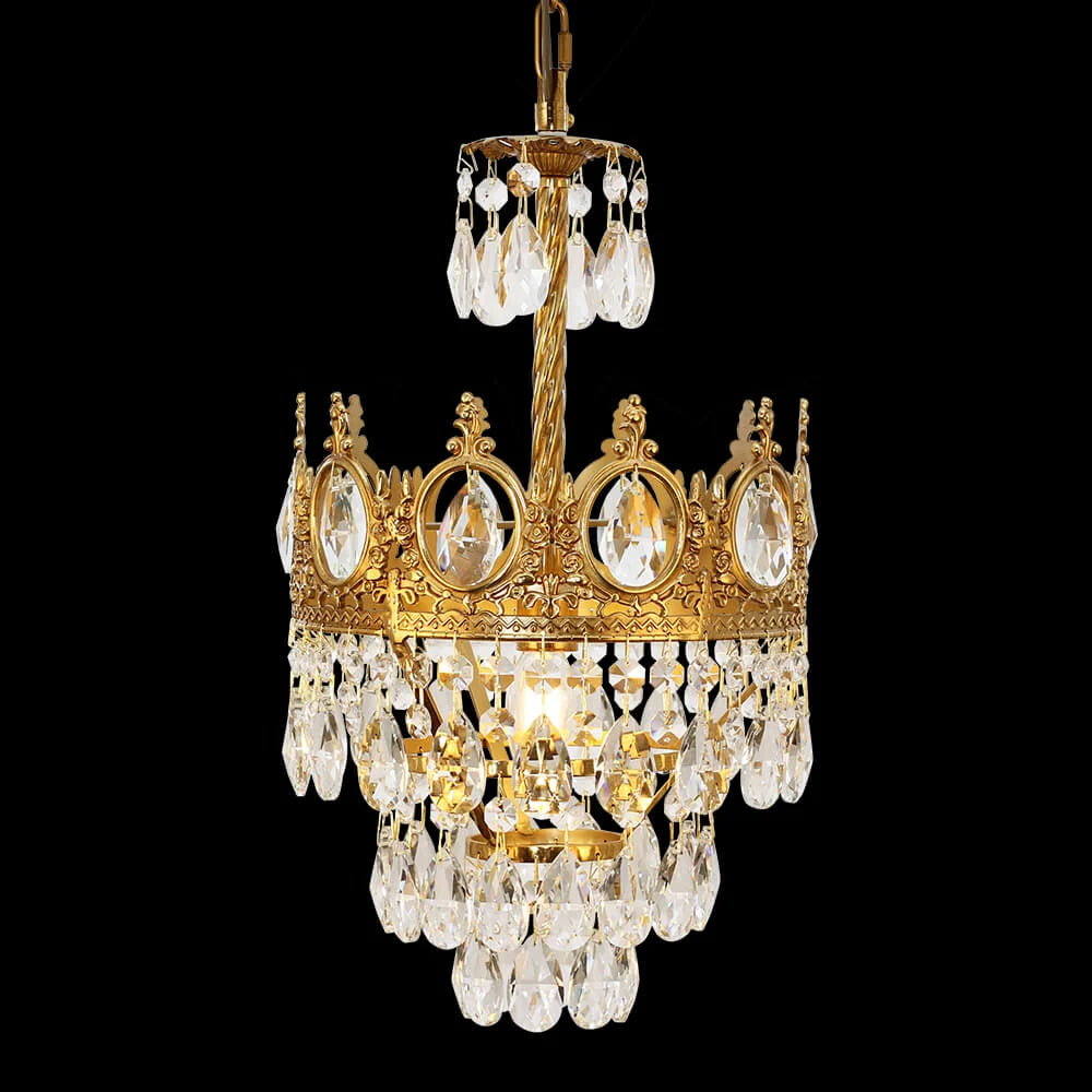 Set of 2 9-Inch Mini Kitchen Island Pendant Lights, Empire Style Brass Crystal Pendant Lighting