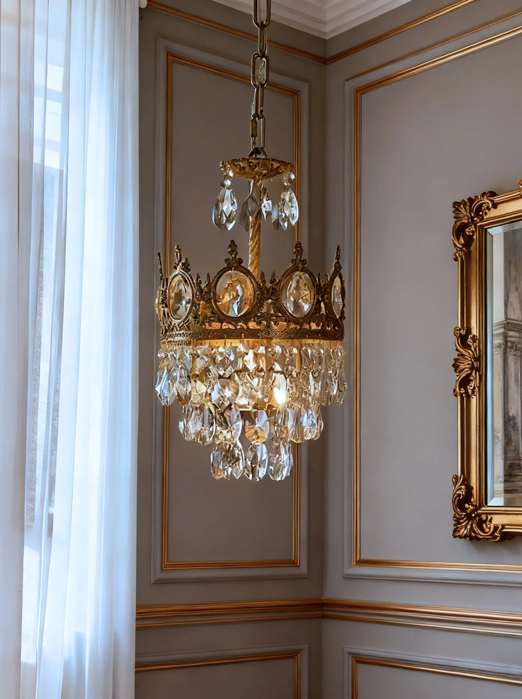 Set of 2 9-Inch Mini Kitchen Island Pendant Lights, Empire Style Brass Crystal Pendant Lighting
