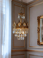 Set of 2 9-Inch Mini Kitchen Island Pendant Lights, Empire Style Brass Crystal Pendant Lighting