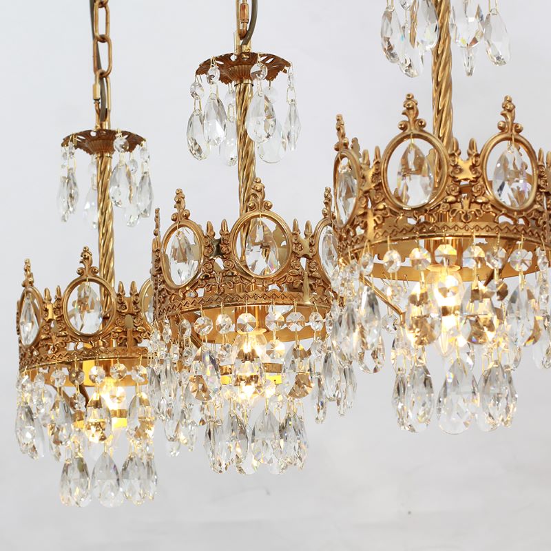 30 Inch Linear Chandelier Antique Copper and Crystal Kitchen Island Chandelier