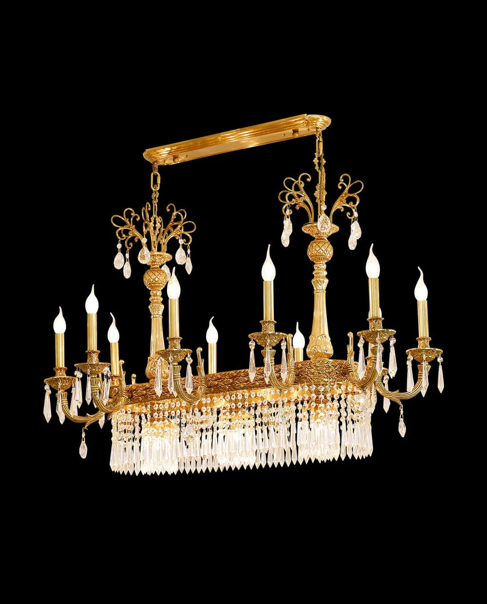 43 Inch Linear Chandelier French Empire Style Brass and Crystal Dining Chandelier