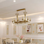 43 Inch Linear Chandelier French Empire Style Brass and Crystal Dining Chandelier