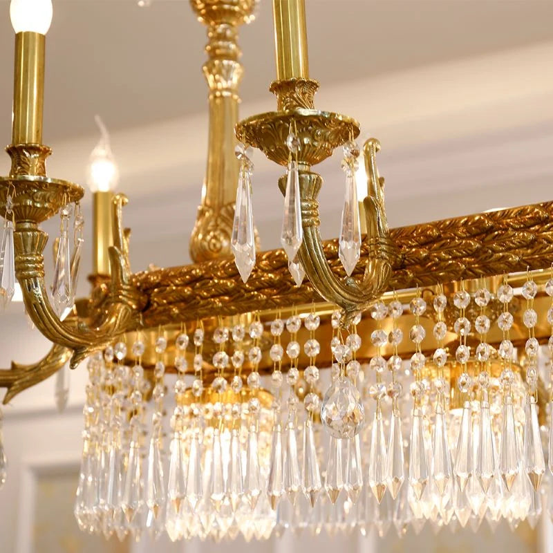 43 Inch Linear Chandelier French Empire Style Brass and Crystal Dining Chandelier