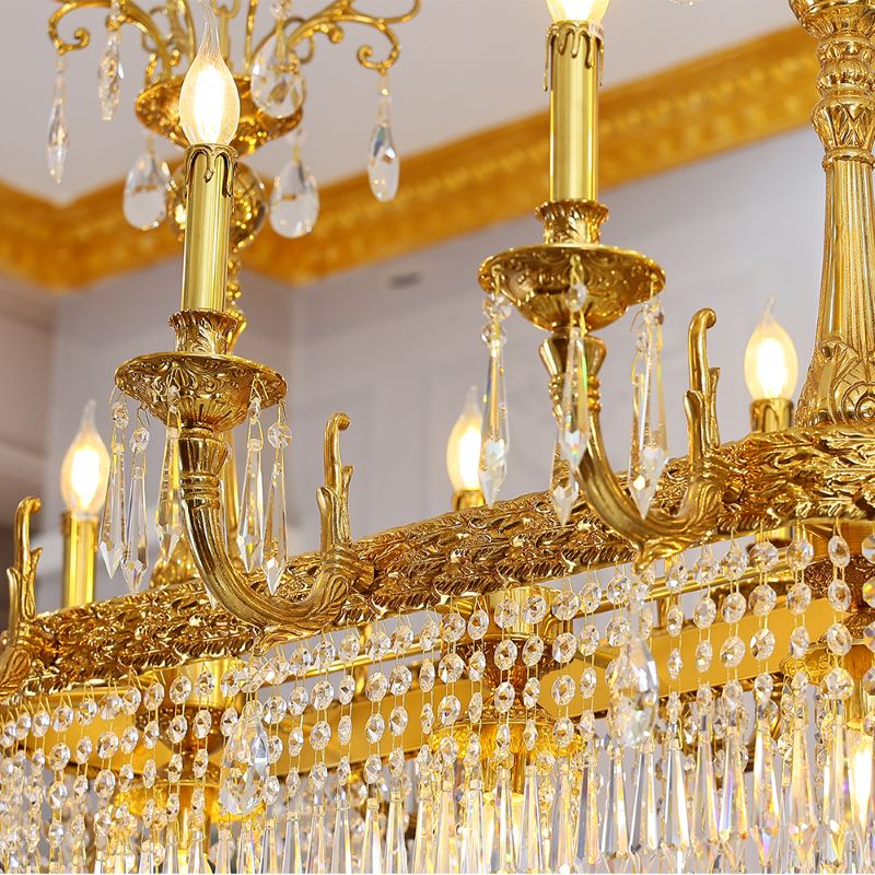 43 Inch Linear Chandelier French Empire Style Brass and Crystal Dining Chandelier