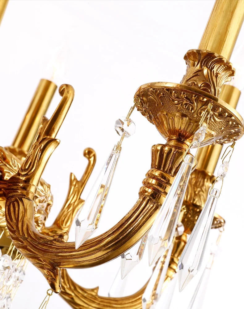 43 Inch Linear Chandelier French Empire Style Brass and Crystal Dining Chandelier