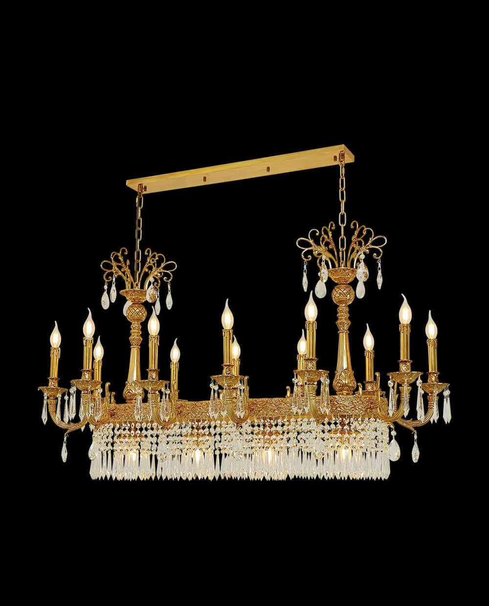 59 Inch Linear Chandelier French Empire Style Brass and Crystal Dining Chandelier