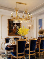 59 Inch Linear Chandelier French Empire Style Brass and Crystal Dining Chandelier
