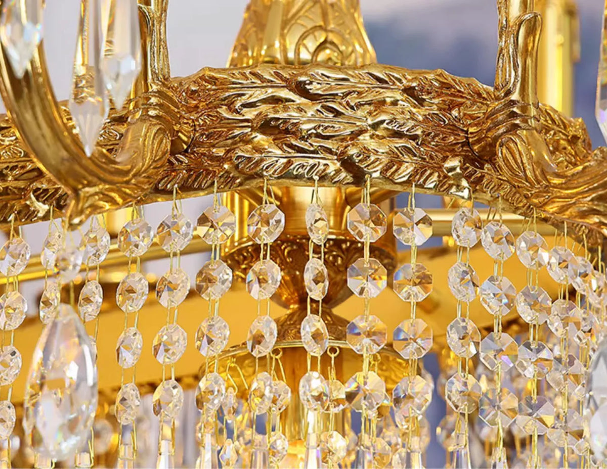 59 Inch Linear Chandelier French Empire Style Brass and Crystal Dining Chandelier