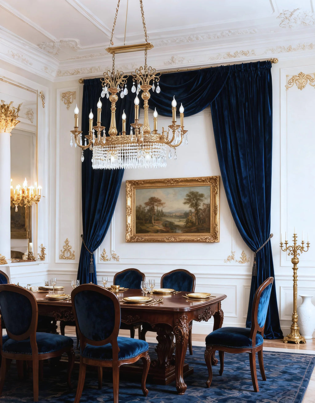 36 Inch Linear Chandelier French Empire Style Brass and Crystal Dining Chandelier
