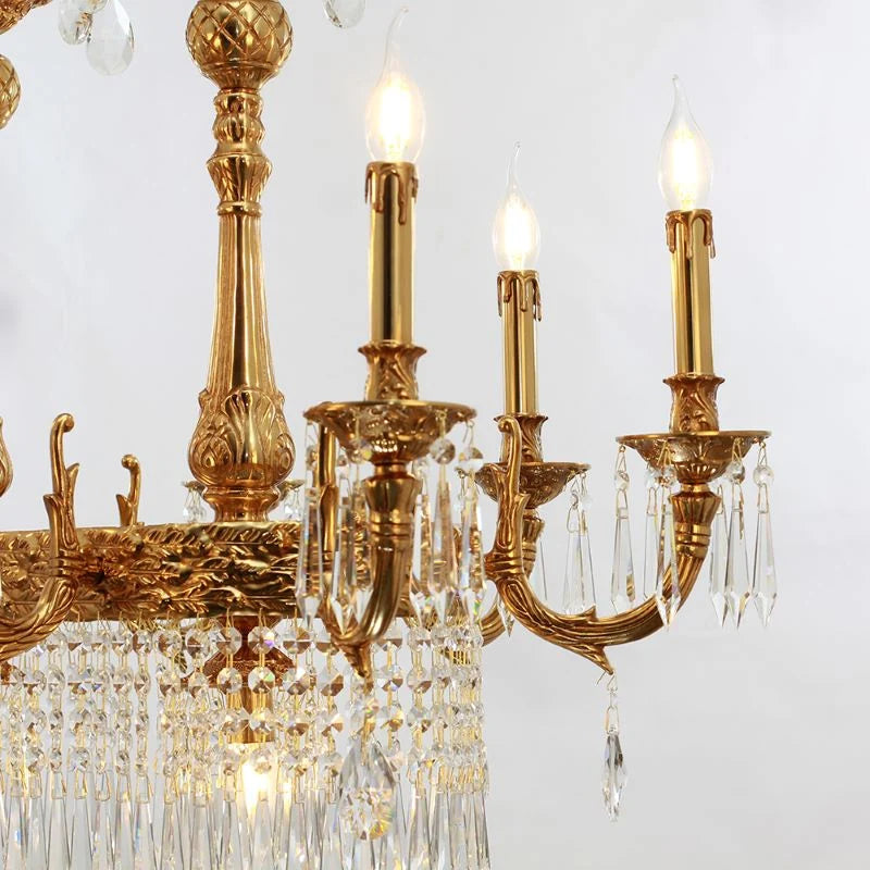 36 Inch Linear Chandelier French Empire Style Brass and Crystal Dining Chandelier