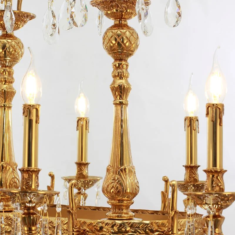 36 Inch Linear Chandelier French Empire Style Brass and Crystal Dining Chandelier