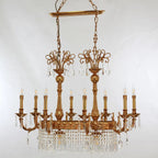 36 Inch Linear Chandelier French Empire Style Brass and Crystal Dining Chandelier