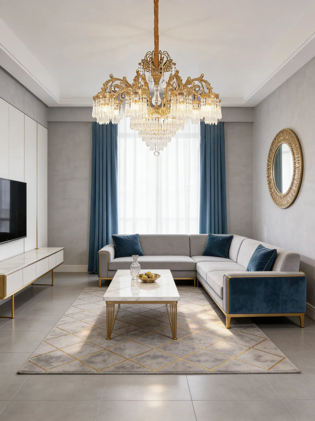 37 Inch Wide French Empire Style Brass Crystal Chandelier Gold Living Room Chandelier