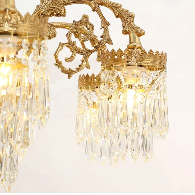 37 Inch Wide French Empire Style Brass Crystal Chandelier Gold Living Room Chandelier