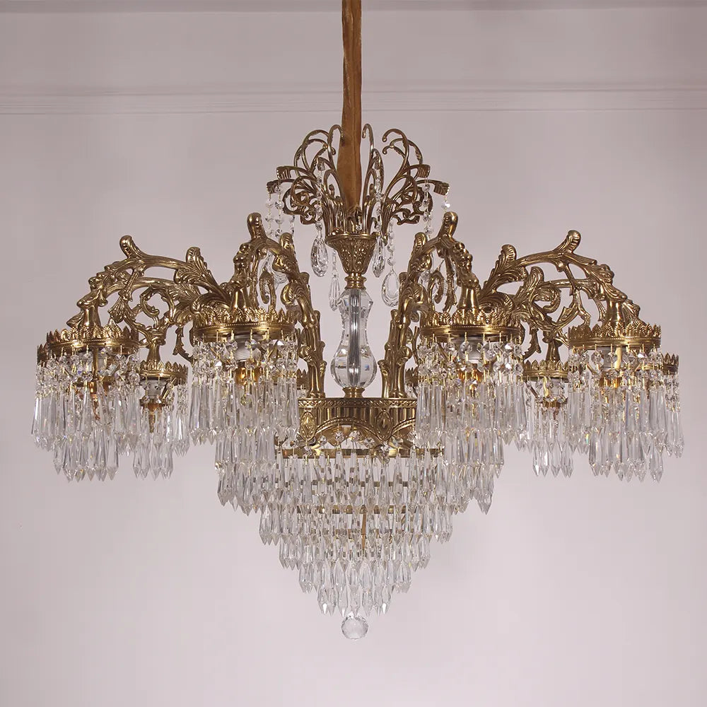 37 Inch Wide French Empire Style Brass Crystal Chandelier Gold Living Room Chandelier