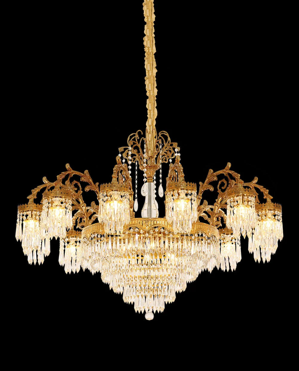 47 Inch Wide French Empire Style Brass Crystal Chandelier Gold Living Room Chandelier