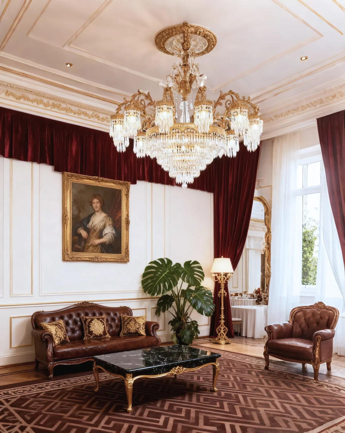 47 Inch Wide French Empire Style Brass Crystal Chandelier Gold Living Room Chandelier