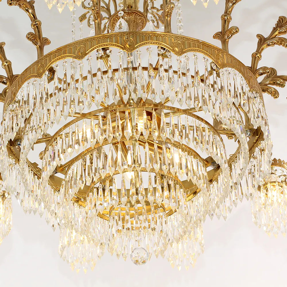 47 Inch Wide French Empire Style Brass Crystal Chandelier Gold Living Room Chandelier