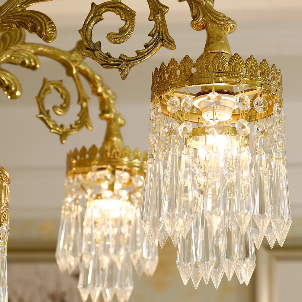 25.5 Inch Wide French Empire Style Brass Crystal Chandelier Gold Dining Room Chandelier