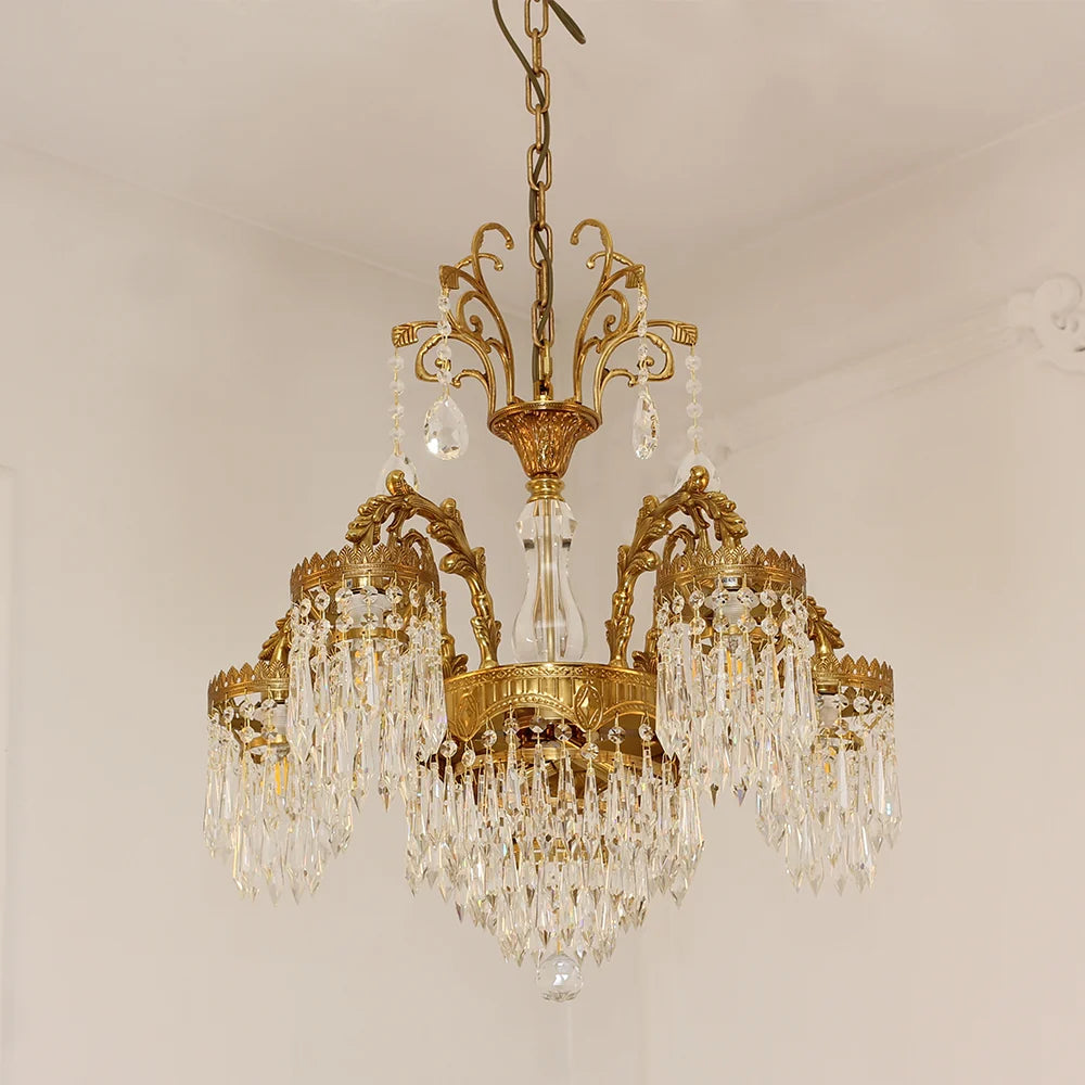 25.5 Inch Wide French Empire Style Brass Crystal Chandelier Gold Dining Room Chandelier
