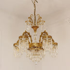 25.5 Inch Wide French Empire Style Brass Crystal Chandelier Gold Dining Room Chandelier