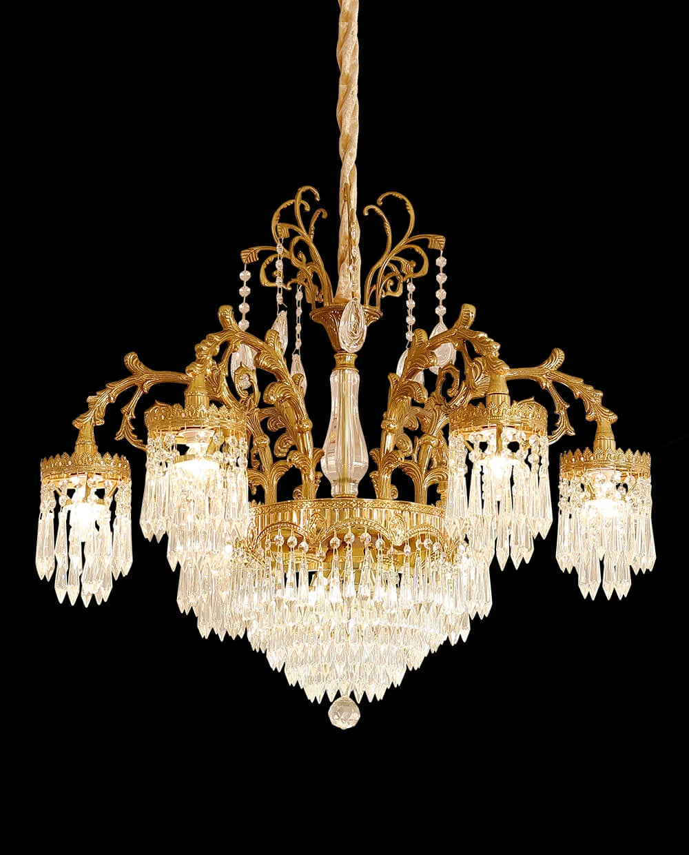 29.5 Inch Wide French Empire Style Brass Crystal Chandelier Gold Living Room Chandelier