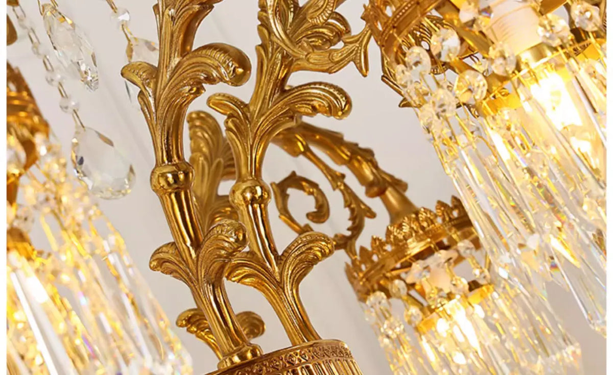 29.5 Inch Wide French Empire Style Brass Crystal Chandelier Gold Living Room Chandelier
