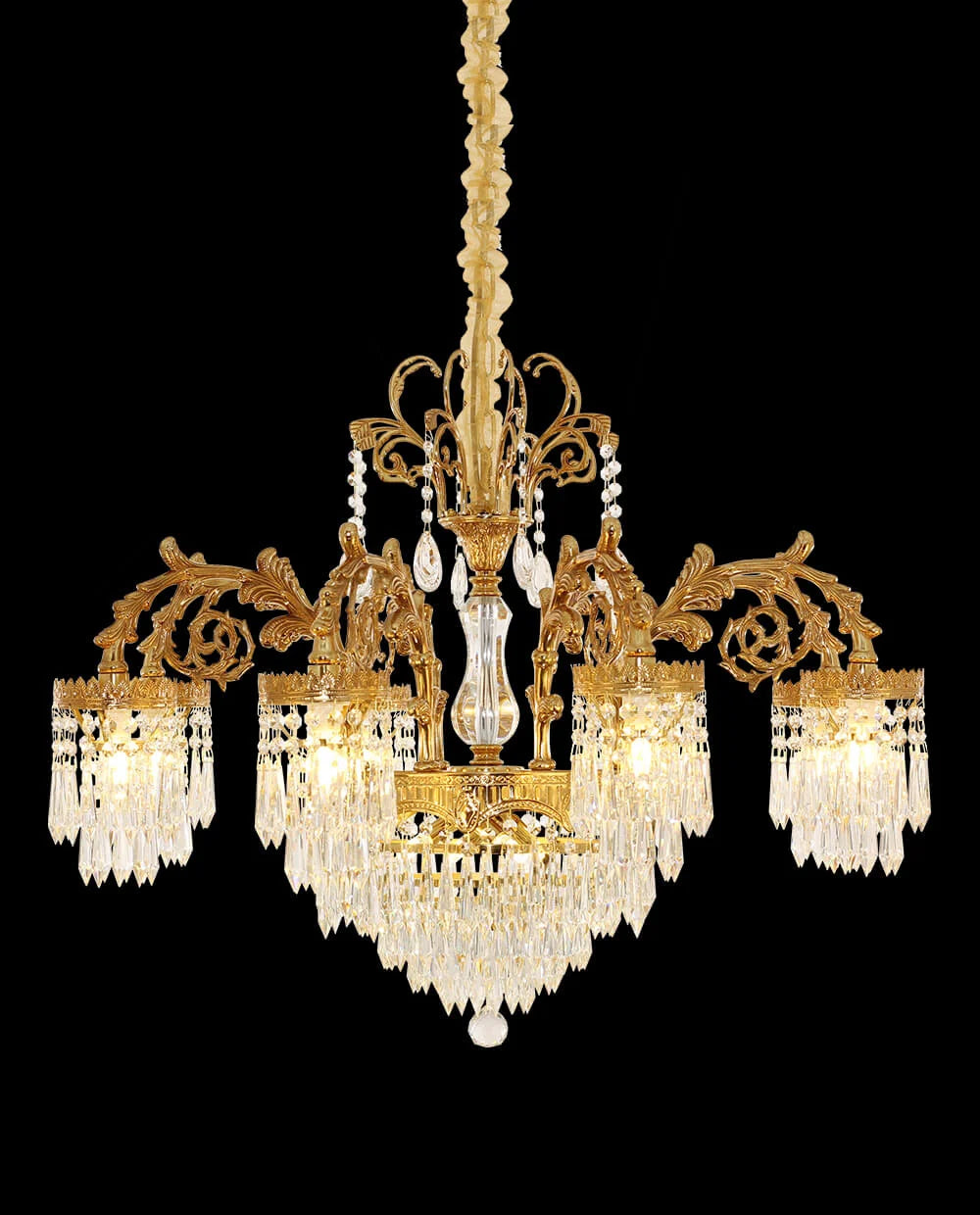 33 Inch Wide French Empire Style Brass Crystal Chandelier Gold Living Room Chandelier