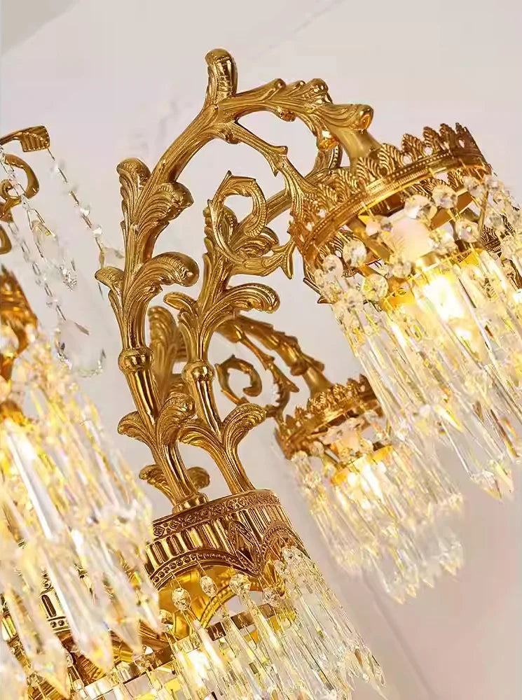 33 Inch Wide French Empire Style Brass Crystal Chandelier Gold Living Room Chandelier