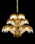 47X43 Inch 3-Layer Large Luxury Brass Chandelier Gold Palm Tree Crystal Chandelier for Entrance
